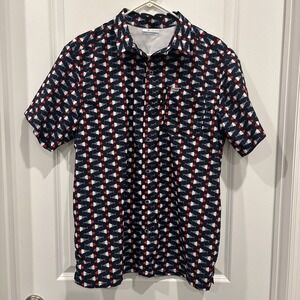 Columbia PFG Shirt Mens M Medium Patriotic Fish USA Stars Stripes Performance